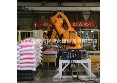 工業(yè)鹽智能碼垛機器人 全自動碼垛設備現(xiàn)場