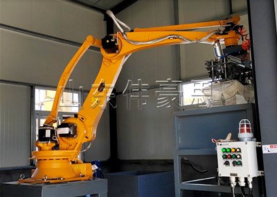 碳酸氫銨機(jī)械手自動(dòng)破袋機(jī) 全自動(dòng)拆包機(jī)器人現(xiàn)場(chǎng)